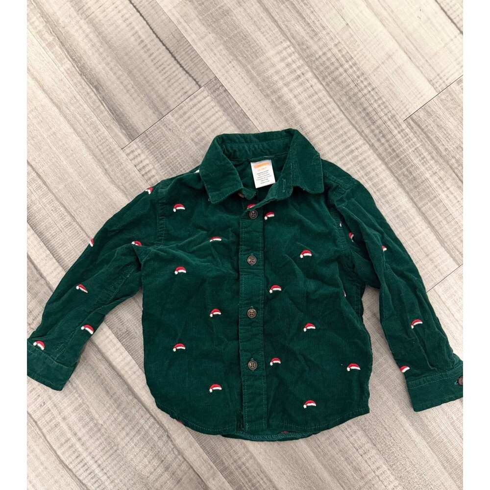 Baby boy Gymboree cordorey button down with embroidered Santa hats